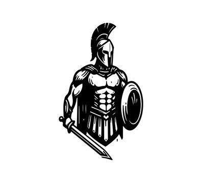 spartan warrior vintage black and white logo