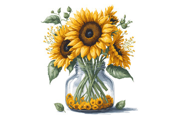 Watercolor Clipart, Watercolor illustration, Watercolor Painting, Sunflowers in a Flower Vase