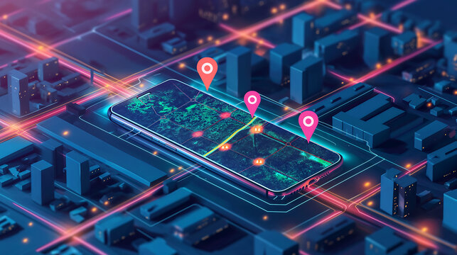 Smart city public transportation control and mobile app, GPS tracking system concept