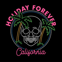 HAND DRAWN PALM TREE SKULL SKELETON HOLIDAY NEON BEACH SIMPLE TROPICAL TSHIRT TEE PRINT FOR APPAREL MERCHANDISE