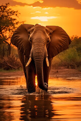 Fototapeta na wymiar Dromantic Wilderness: An Evening Glimpse of an Elephant in its Forest Habitat