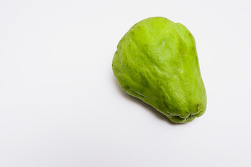 Chayote fruit isolated on white background, its well known in Indonesia named as labu siam or jipang
