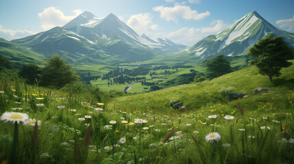 Fototapeta na wymiar alpine meadow with flowers
