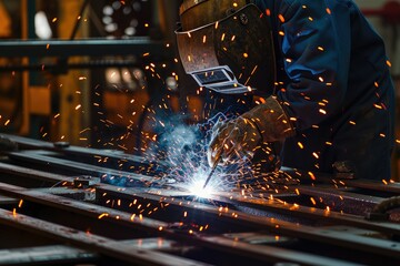 Skilled welders at work, creating a shower of sparks as they join metal pieces