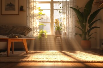 Sunlight streaming through a window, highlighting the warmth of a cozy living room