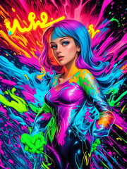 Neon Colors Cartoon Style Illustration of a Woman by AI