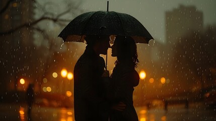 Dreamy Romance: Couple Under Umbrella with Romantic Light Backdrop for Valentine's Day