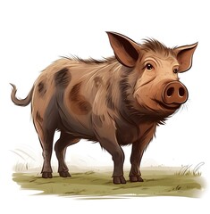 Boar or wild pig with cartoon style, vintage engraved style illustration.