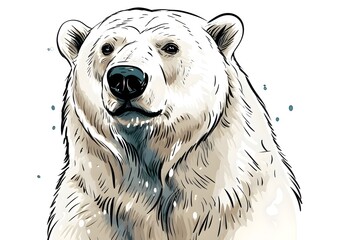 roaring polar bear isolated on white background. Furious polar bear head.