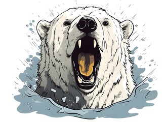 roaring polar bear isolated on white background. Furious polar bear head.