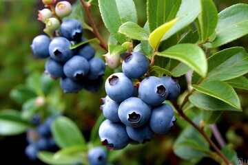 blueberries on a branch - obrazy, fototapety, plakaty