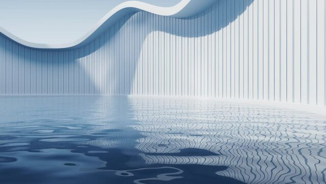 Water surface with white building background, 3d rendering.