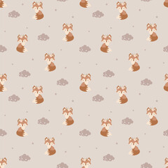 Foxes, clouds and stars seamless pattern for kids. Suitable for Accessories, Home Décor, Stationary, Textile & Fabric, Wallpaper, Website or any other Printing Purposes. Vector Illustration.