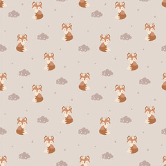Foxes, clouds and stars seamless pattern for kids. Suitable for Accessories, Home D&eacute;cor, Stationary, Textile & Fabric, Wallpaper, Website or any other Printing Purposes. Vector Illustration.