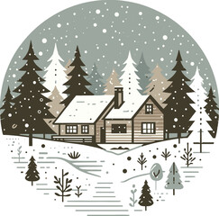 Fototapeta premium winter landscape with house