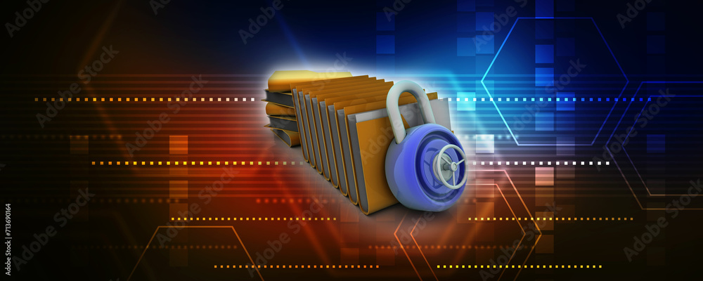 Poster 3d rendering folder protected lock