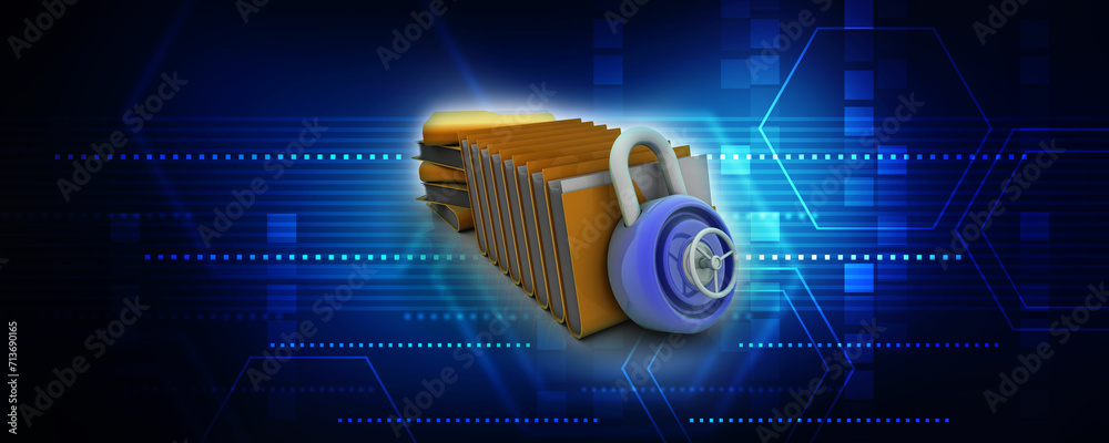 Poster 3d rendering folder protected lock