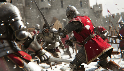medieval knights are wearing their armor on a battlefield