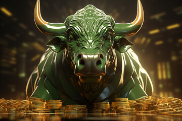 Black bull on the background of the stock exchange. 3d rendering