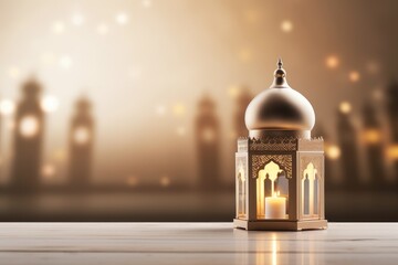 Islamic Lanterns and Mosque: Minimalist Greetings Background for Eid Mubarak & Ramadan Kareem - obrazy, fototapety, plakaty