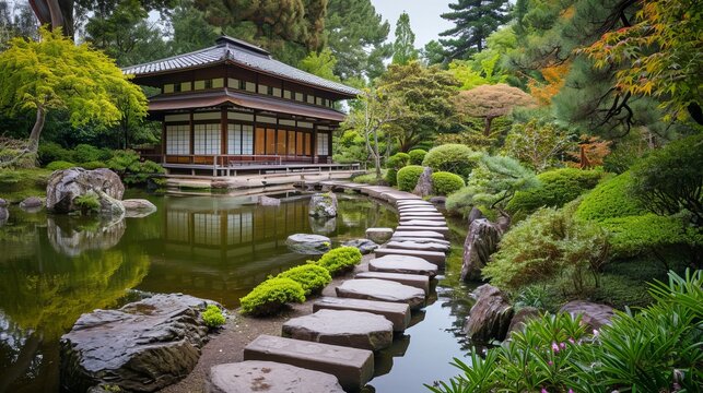 Japanese Garden With Stepping Stones Leading to