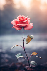 Beautiful single red rose in nature empty space