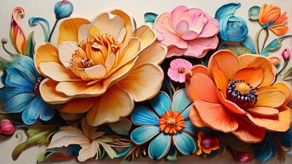 floral illustrations with very detailed, 3d, vibrant colors, decorations, cinematic lighting