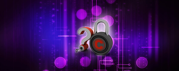 3d illustration copyright lock with question mark
