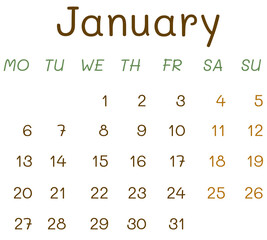 2025 Calendar - January