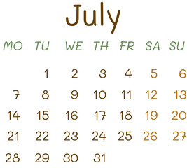 2025 Calendar - July