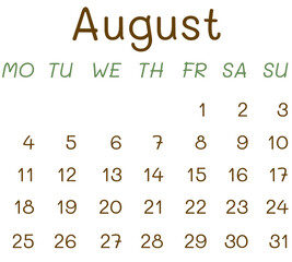2025 Calendar - August