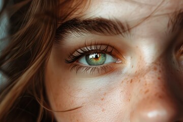 Female model's eyes in a close-up, showing a moment of inspiration and creativity
