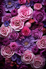 A bunch of purple roses with water droplets on beautiful background