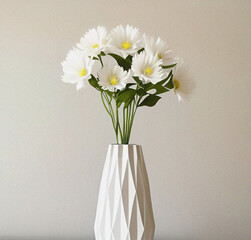 Bouquet of flowers in a vase. Nature backdrop. Decoration wallpaper. Minimalist floral design. 