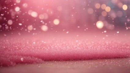 Pink glitters bokeh background. Fashion or party concept. Product placement idea. With copy space.