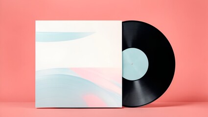 Pastel vintage and retro background made of vinyl LP records and player. Minimal abstract music and lifestyle concept. Party or collection idea. Copy space.