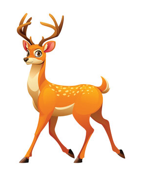recommend clip art: Cartoon deer walking. Vector illustration isolated on white background