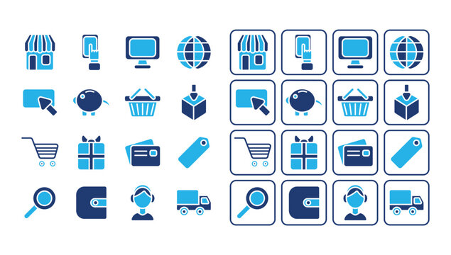 Set of Blue Online Shop Icon Business Templates