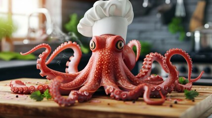 An octopus chef in the kitchen