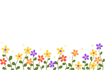 spring flowers border minimal style isolated on white background