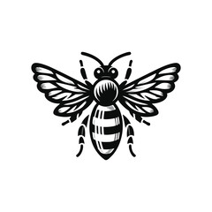 Professional black and white bee logo, suitable for a variety of industries. Minimalistic aesthetic, isolated on a white background. Silhouette icon of a wasp. simple logo of a honeybee.