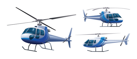 Set of helicopter in different views. Vector illustration isolated on white background