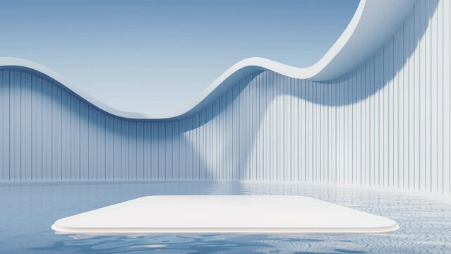 Water surface with white building background, 3d rendering.