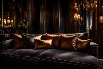 A refined setting highlighting a pair of high-end silk cushions, meticulously detailed and perfectly illuminated. This super realistic depiction emphasizes the softness and sophistication, radiating a