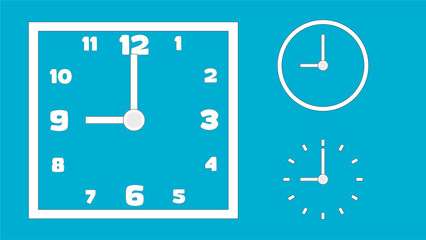 Clock icon, minimal style. arrow show number. on the blue background