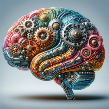 Mechanical brain with colorful gears