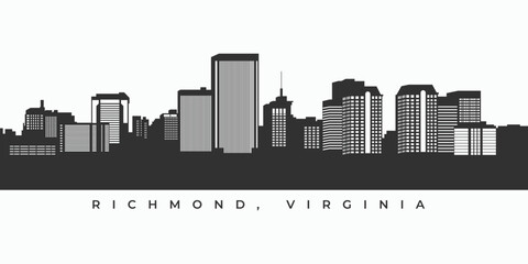 Richmond Virginia skyline silhouette illustration in black and white - obrazy, fototapety, plakaty