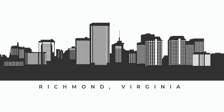 Richmond Virginia skyline silhouette illustration in black and white