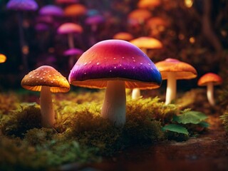 Fototapeta premium pink mushrooms in the forest