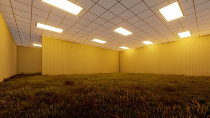alone in the backrooms liminal space 3d render  © Hirzan